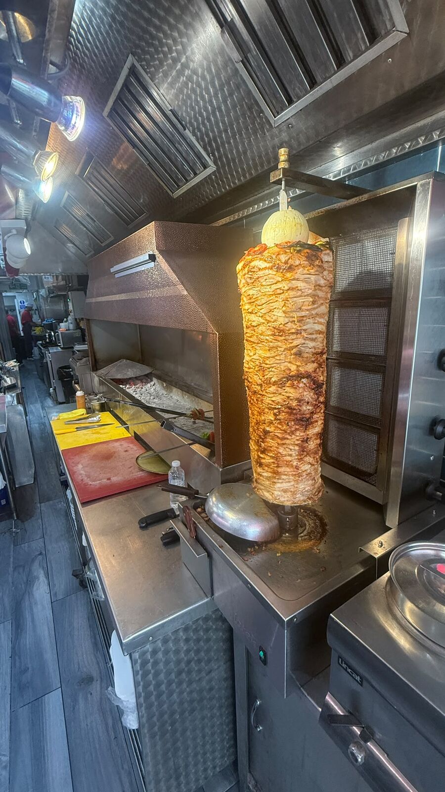 Chicken doner on the spit in the Redwood kitchen
