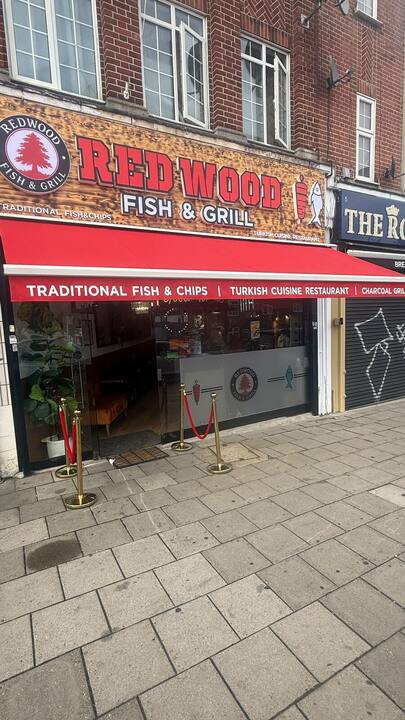 Redwood Fish & Grill shopfront on Snakes Lane, Woodford Green